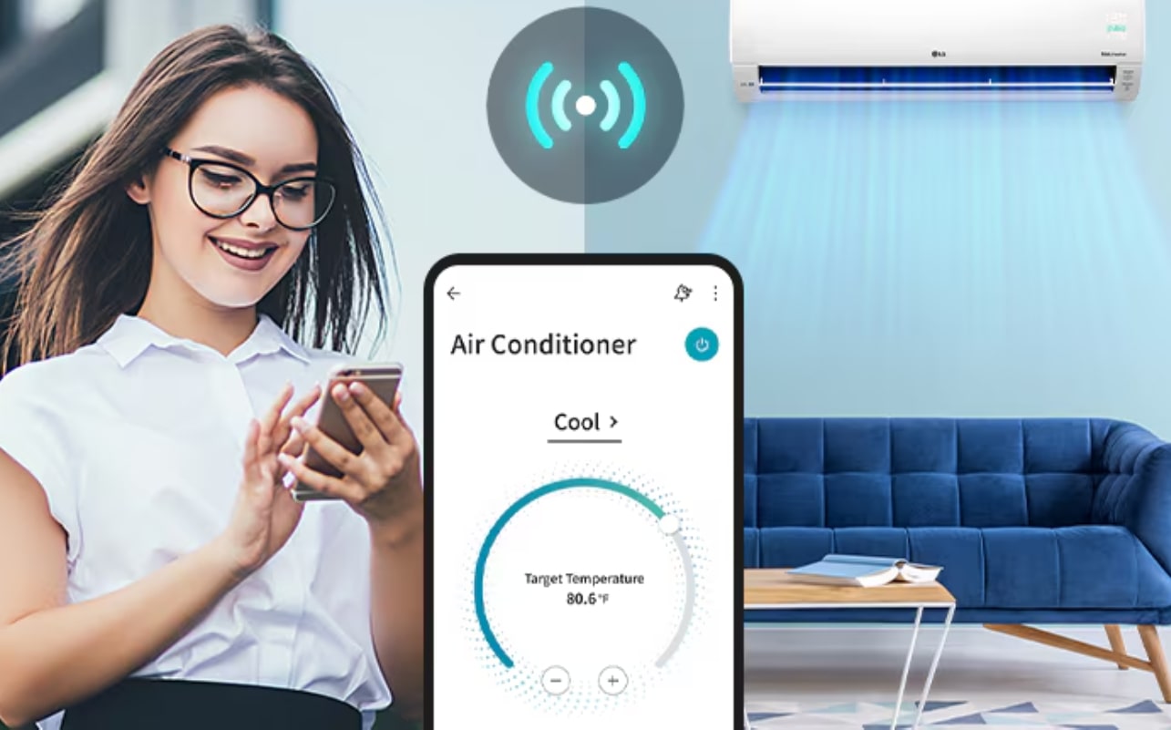 Gráfico de dispersión del ruido e ilustración de la instalación para la bomba de calor LG R290 Monobloc de 16 kW, que muestra 35 dB(A) a 3 metros durante la noche, con certificación Quiet Mark.	
